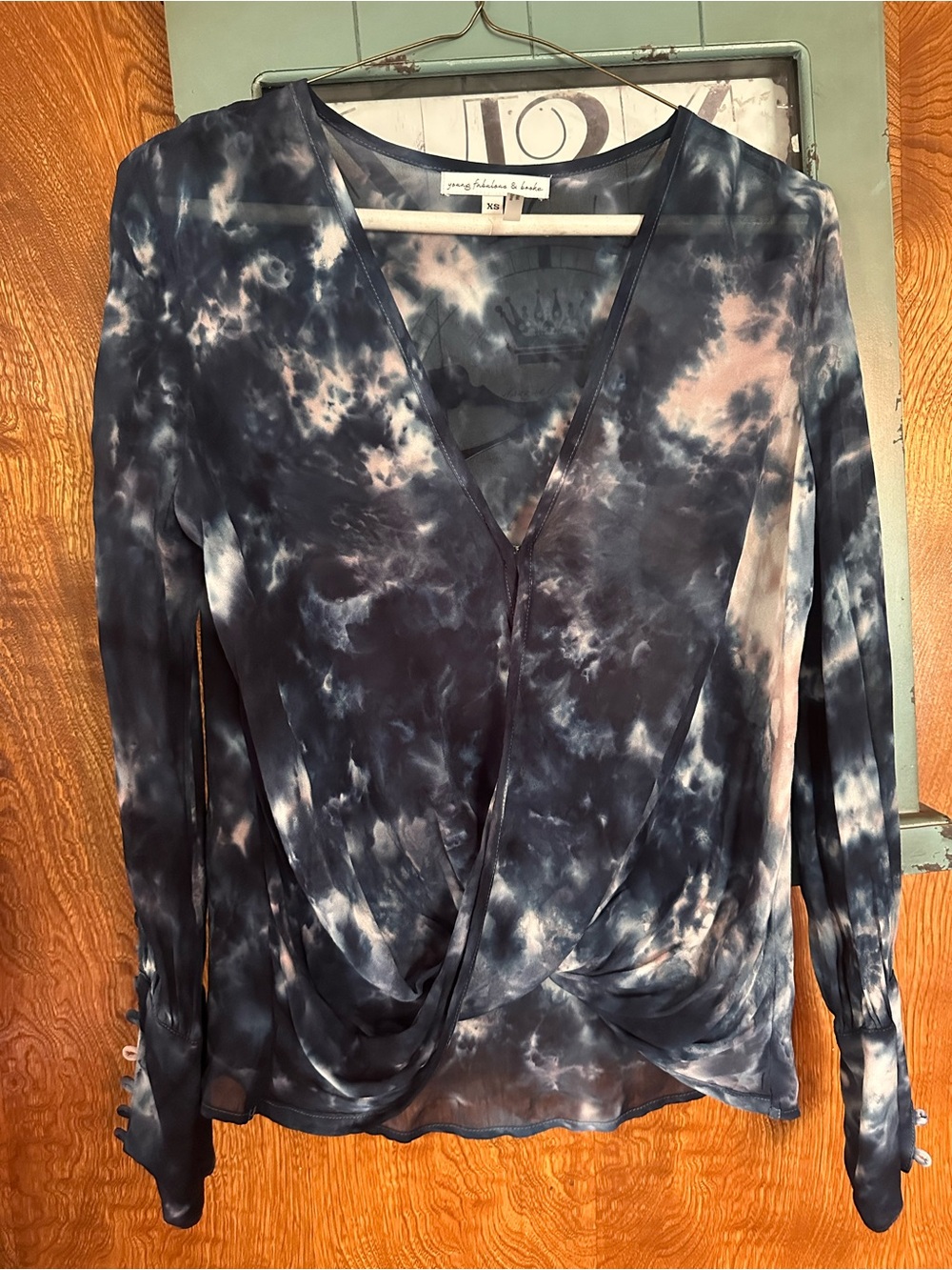 Young Fabulous & Broke Navy and Cream Tie-Dye Wrap Blouse